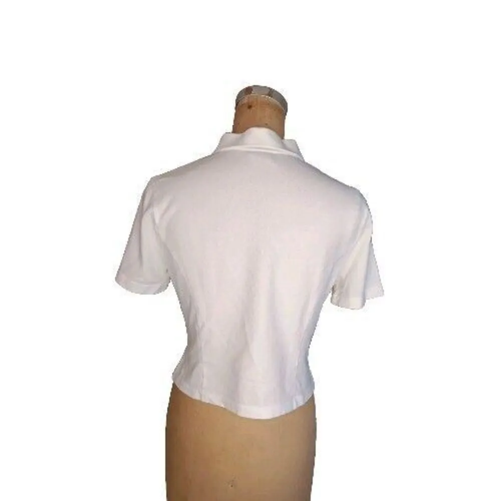 Outdoor Voices White Preppy Crop Active Gym Sporty Logo Polo Medium - Image 2