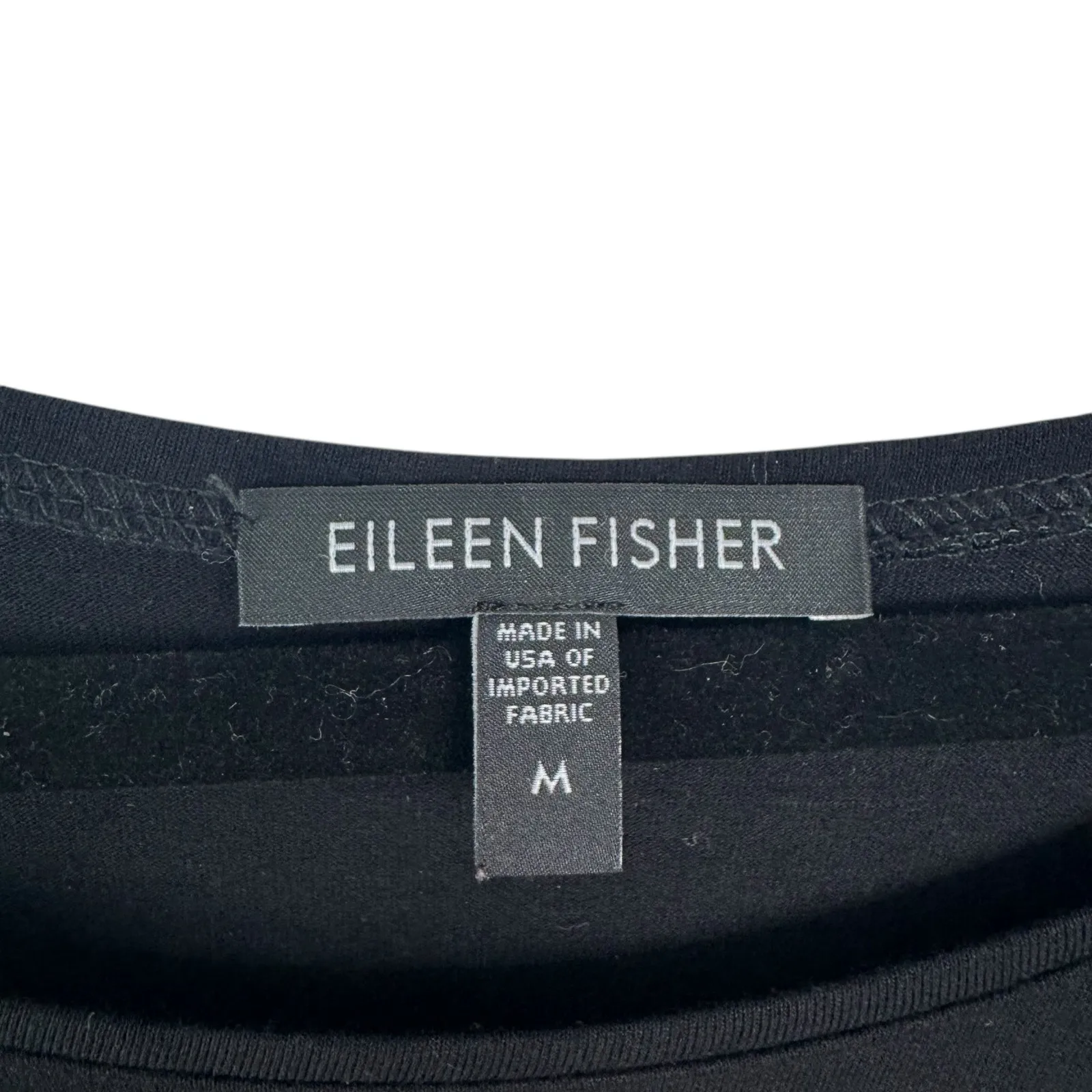 Eileen Fisher Tunic Top 3/4 Sleeve Round Neck Pullover Black Stretch Size Medium - Image 5