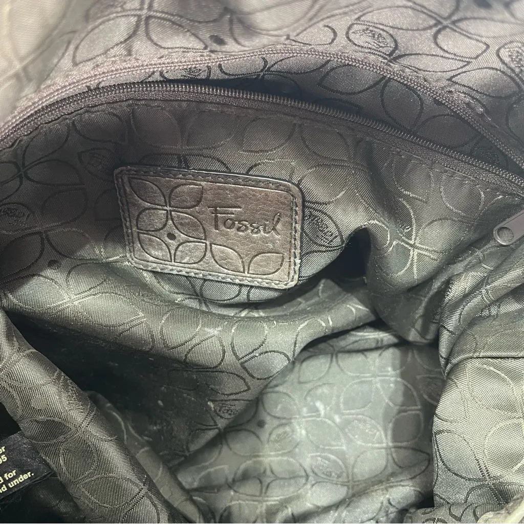 Fossil  Grey Pebbled Leather Tote Bag Top Zip Satchel L Four Corner Pockets Charm - Image 14