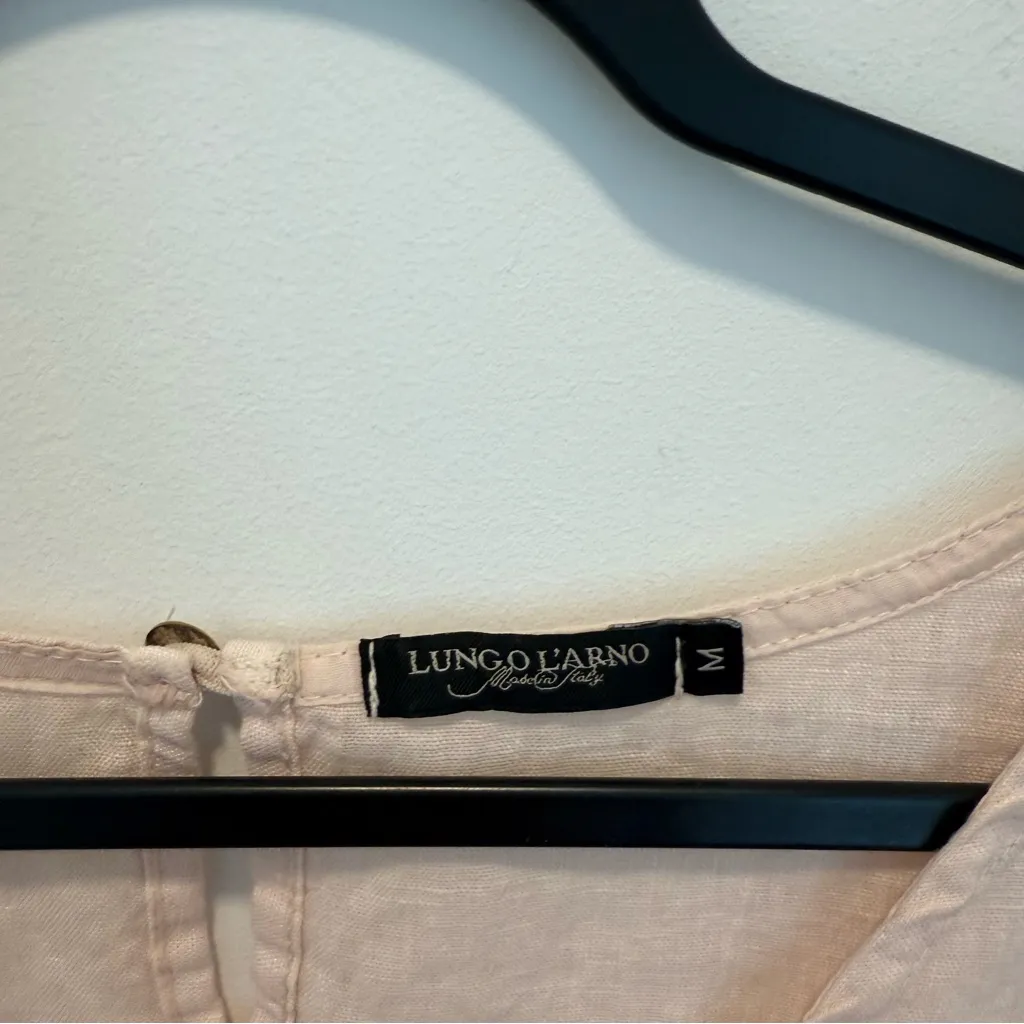Lungo L'Arno Blush 100% Linen Bel Sleeve Dress Made in Italy Size M Pink Size M - Image 4