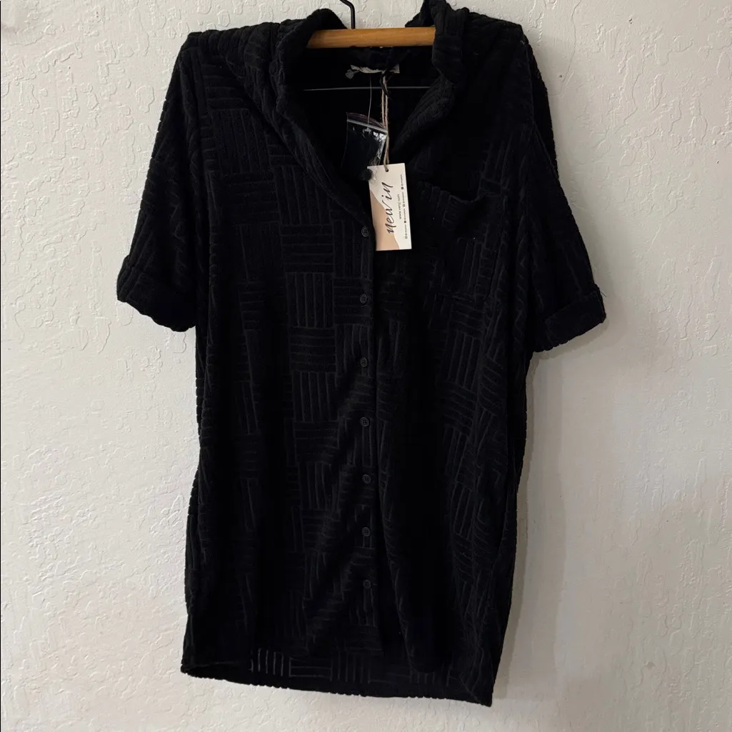 New In Black Terry Cloth Texture Button Down Dress Small NWT - Image 2