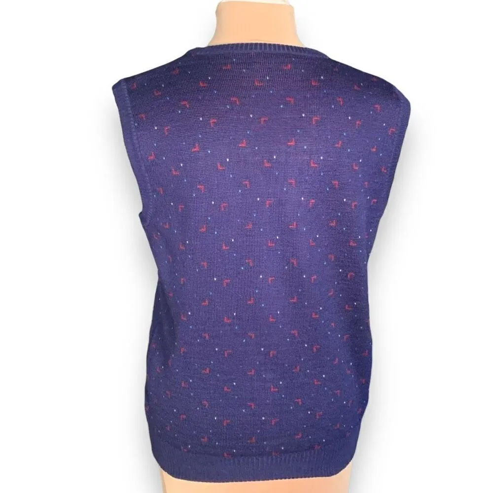 Vintage 90s Knit Sweater Vest Navy Blue Maroon Abstract Geometric Unisex Medium - Image 3