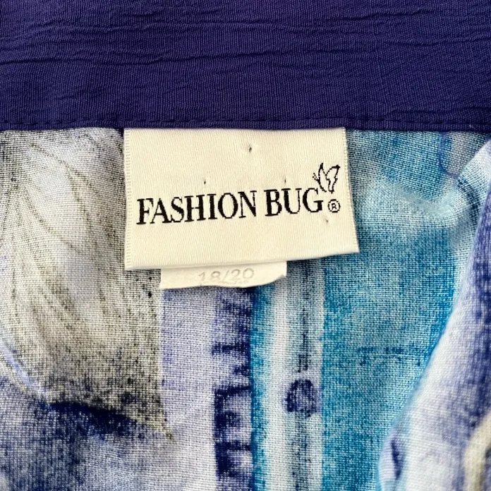 Vintage 90s Fashion Bug Blue Floral Tie Front Over Shirt - Image 3