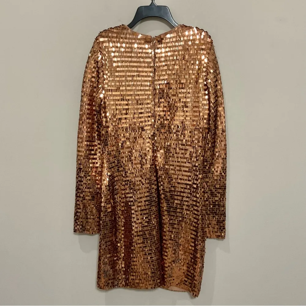 Gianni Bini Celeste Sequin Dress Sz 2 New Gold Maze Long Sleeve Mini - Image 6