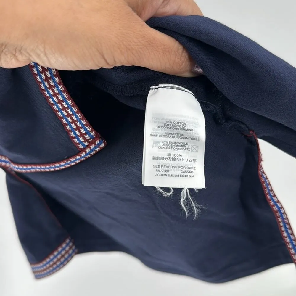 J.Crew blue sleeveless top embroidered trim side slits tassels v neck size XS - Image 7