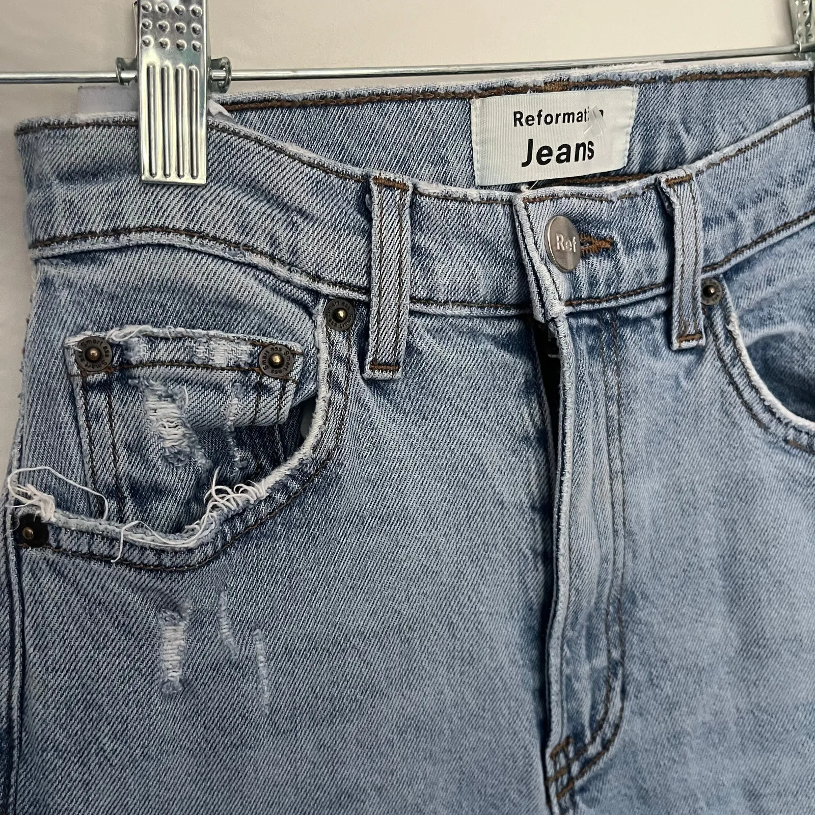 Reformation Y2K High Skinny Ankle Womens Jeans Sz 23 Distressed Sustainable Blue - Image 3