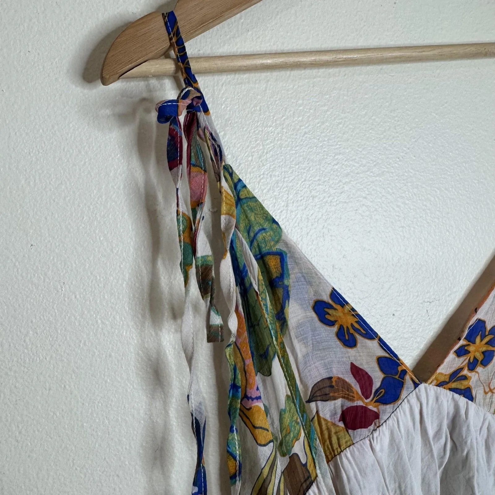 In April 1986 Dress Womens Small Medium Floral Maxi Boho Sundress Lined colorful White - Image 14