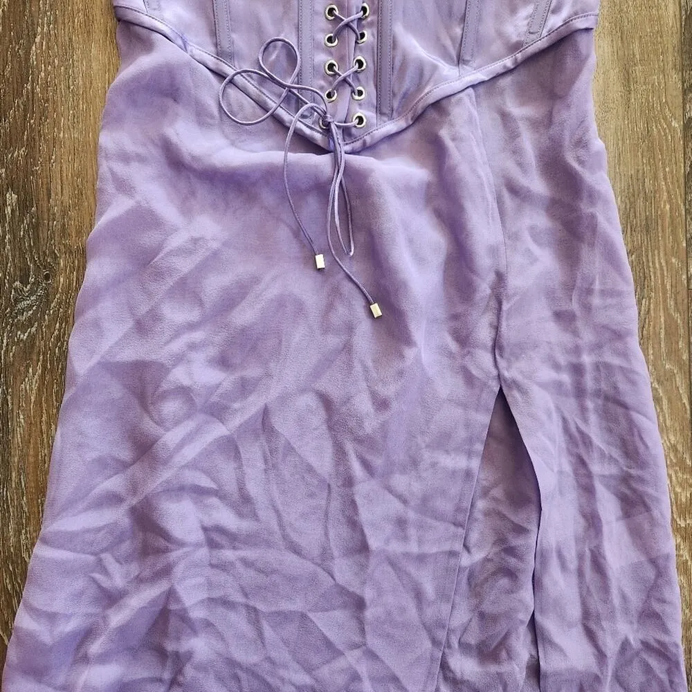 Retrofete Larissa Dress in Dusty Lilac Purple Large Silk NWT Corset Semi Sheer - Image 5