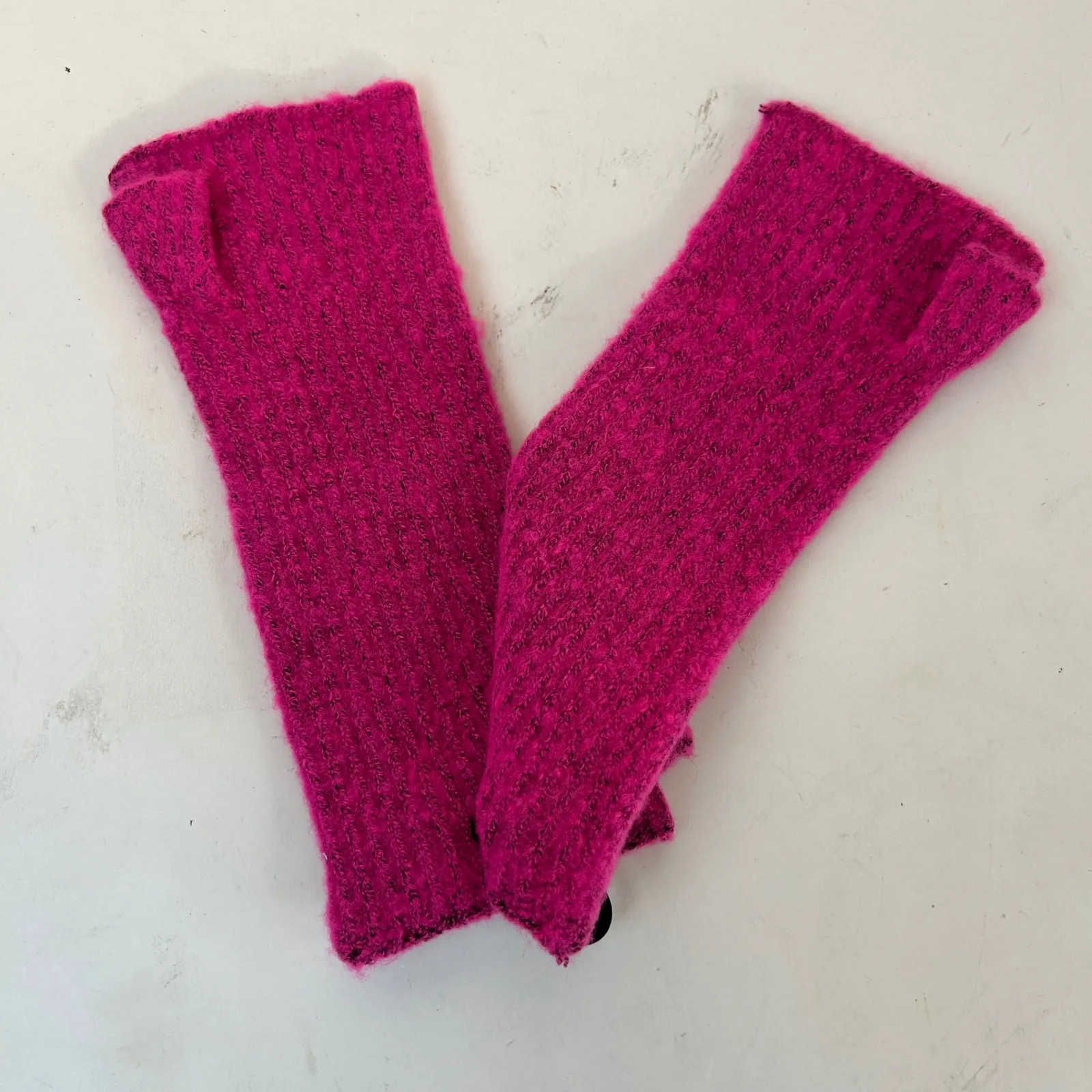 Open Edit  Pink Knit Fingerless Gloves Arm Warmers One Size - Image 3