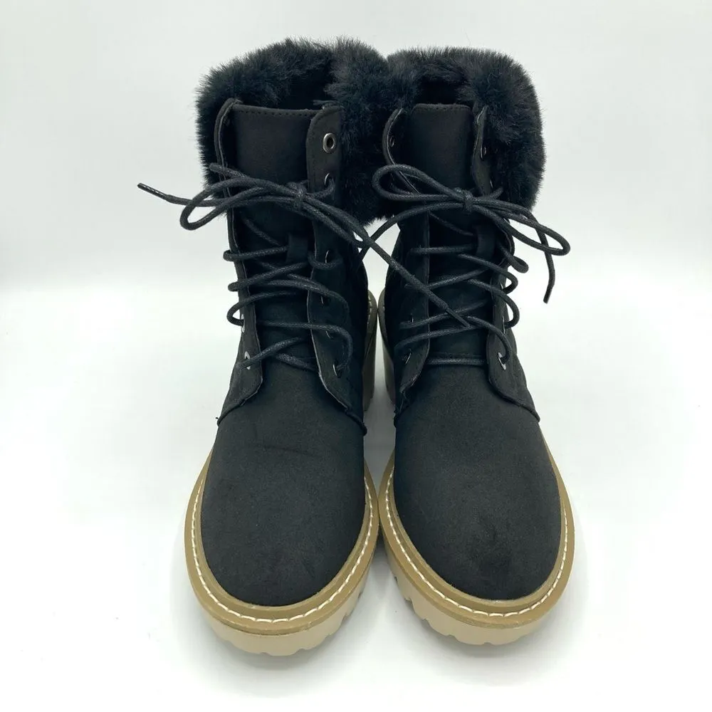 Nicole Miller Boots Black Faux Fur Cuffs Quilted Size 6 Lace Up NWOT. - Image 7