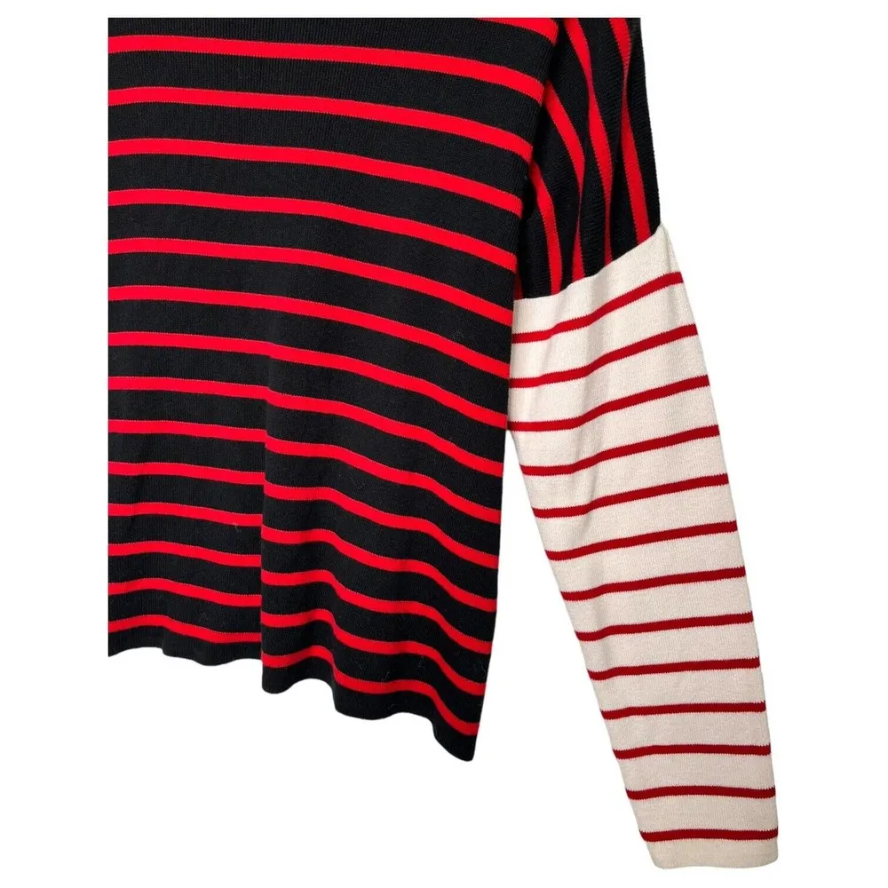 CAbi Sweater Womens M Vivien Boxy Cropped Fit Striped Pocket 5635 Black Red - Image 11