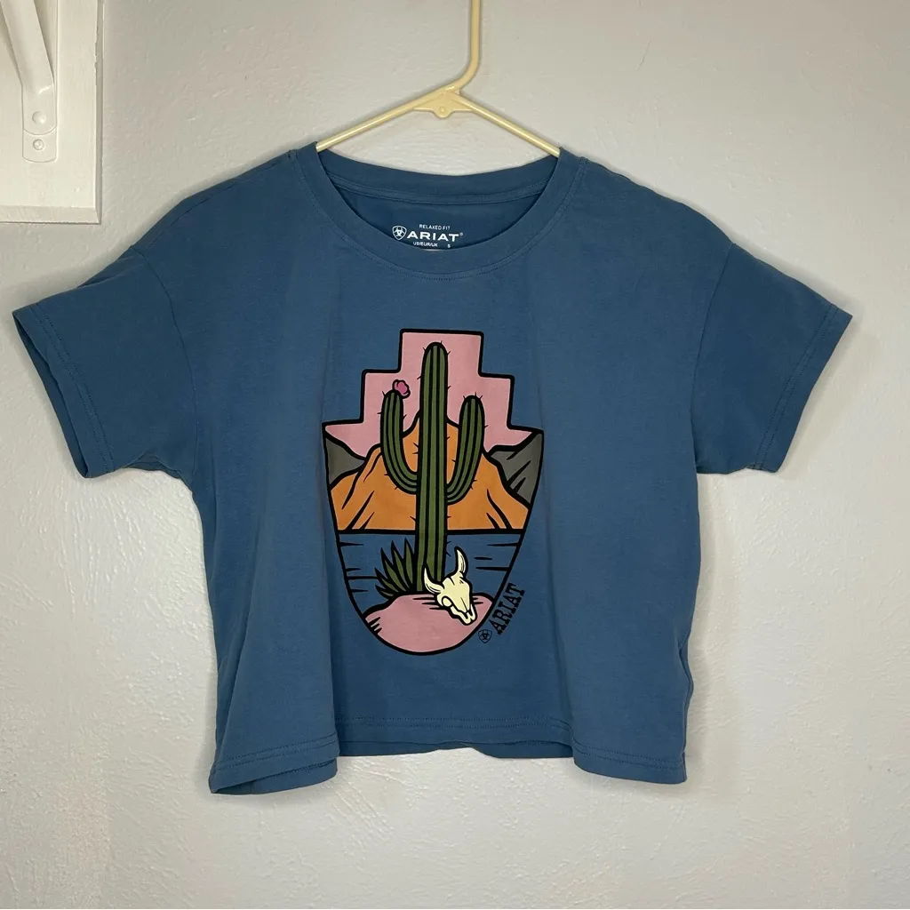 Ariat Ladies Desert Daze Copen Blue Western T-Shirt Jersey cotton cactus graphic - Image 3