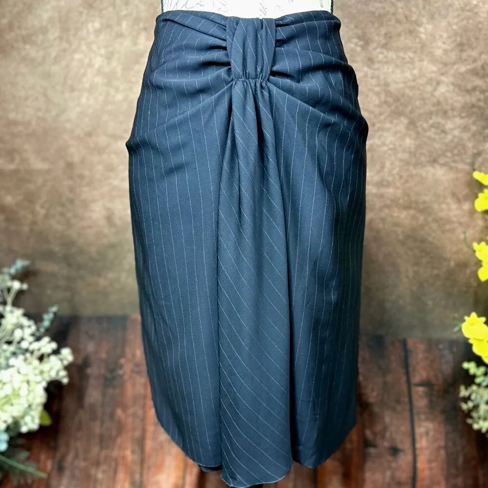 Armani Collezioni Bow Front Pin Stripe A-Line Skirt Midnight Size 10 - Image 7