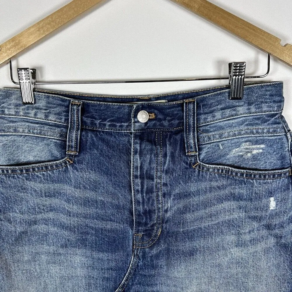 Madewell, New, Rigid Denim‎ Straight Destructed Mini Jean Denim Skirt, Size 28 - Image 3