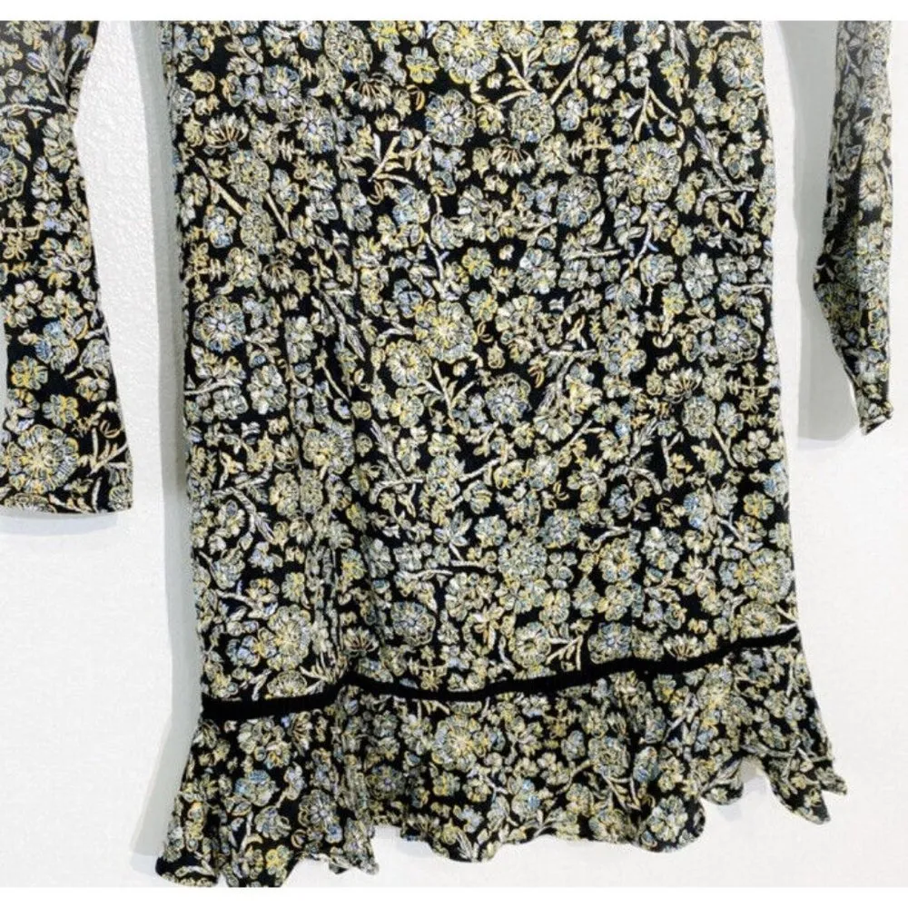 Boheme Mini Dress Floral Print Square Neck Ruffle Hem Black Size 2 - Image 5