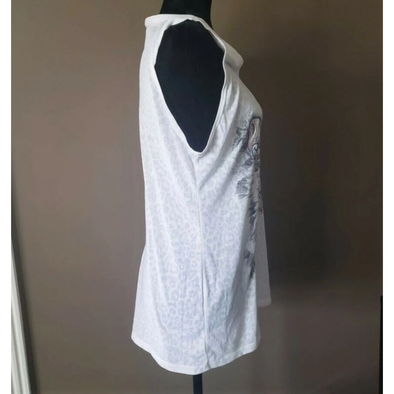 River Island Sleeveless T-Shirt White with Leopard Design Size 14 - New No Tags - Image 4