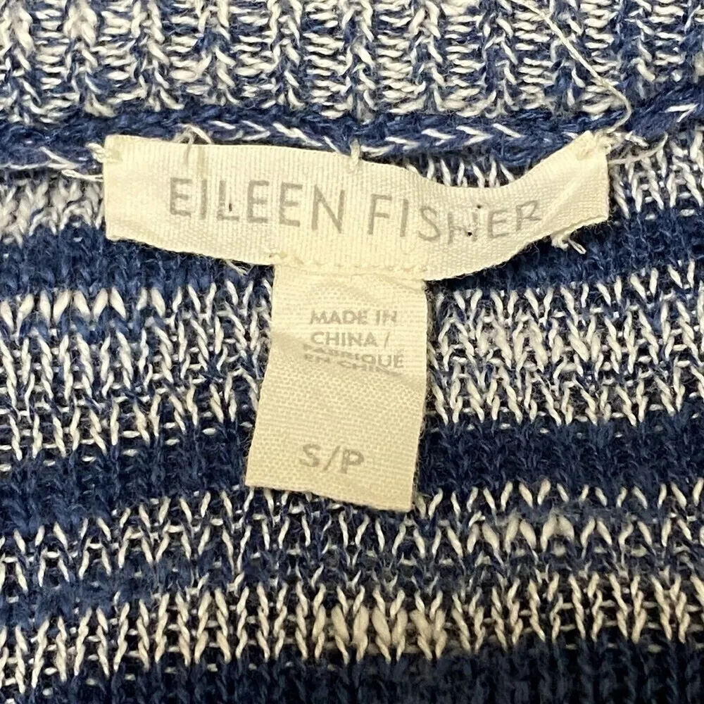 Eileen Fisher Linen Blend Sweater Blue White Stripe Small Organic Coastal - Image 4