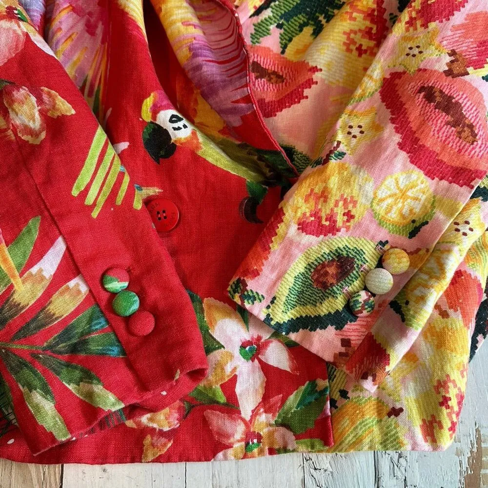 FARM RIO Macaw Mix Tropical Print Linen Blazer Size XS - Image 8