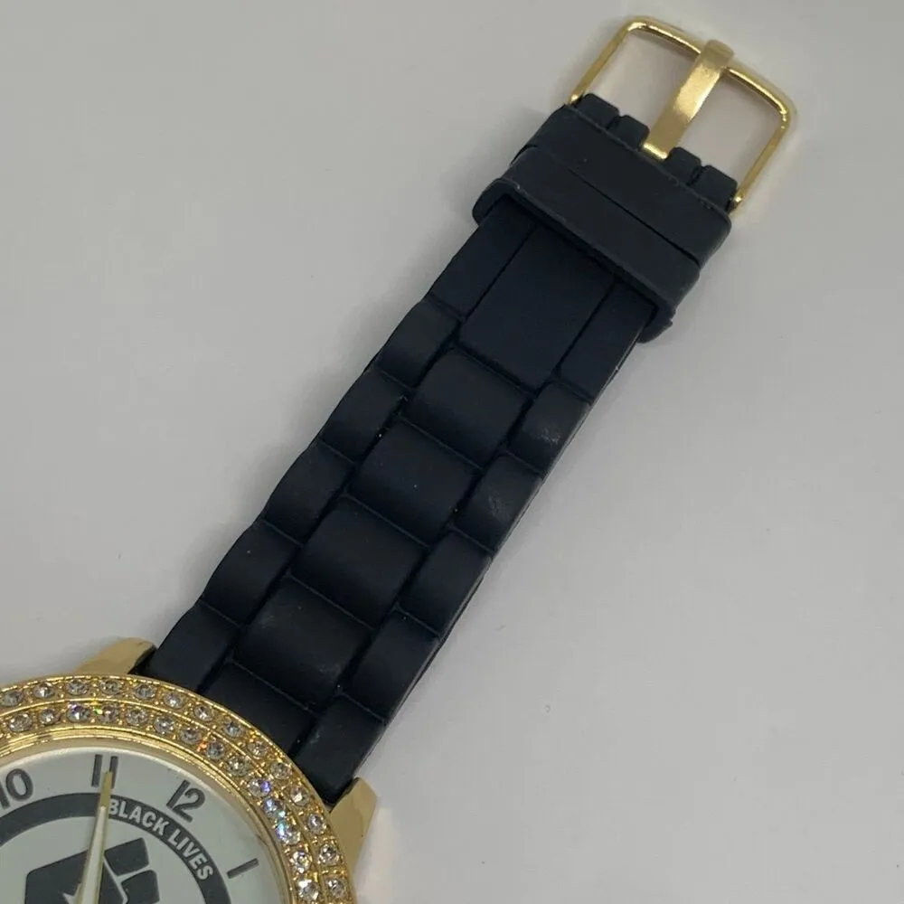 Black Lives Matter Leader BLM Fist Black watch 43mm Gold tone case running - Image 3