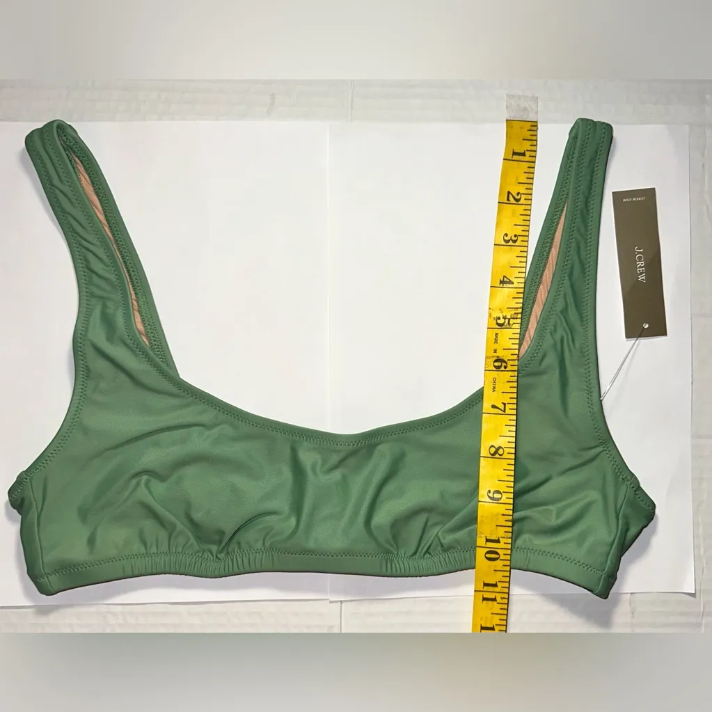 J Crew Heritage Scoop Neck‎ Bikini Top Size Med Sage Green Retro Swim Beach New - Image 3