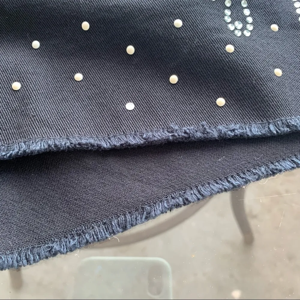 Olsenboye Demin Bedazzled Frayed Hem Shorts in Black -Size 1, Jewels, Dots Studs - Image 9