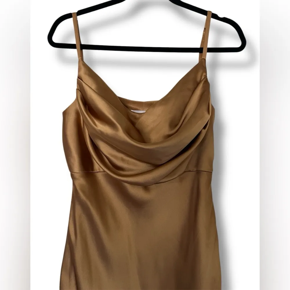 Revelry Skye Satin Cowl Neck Maxi Bridesmaid Dress Brown Size 10 - Image 2