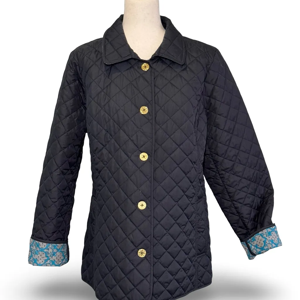 C. Wonder Black Quilted Jacket gold buttons woman’s sz L Size L - Image 12
