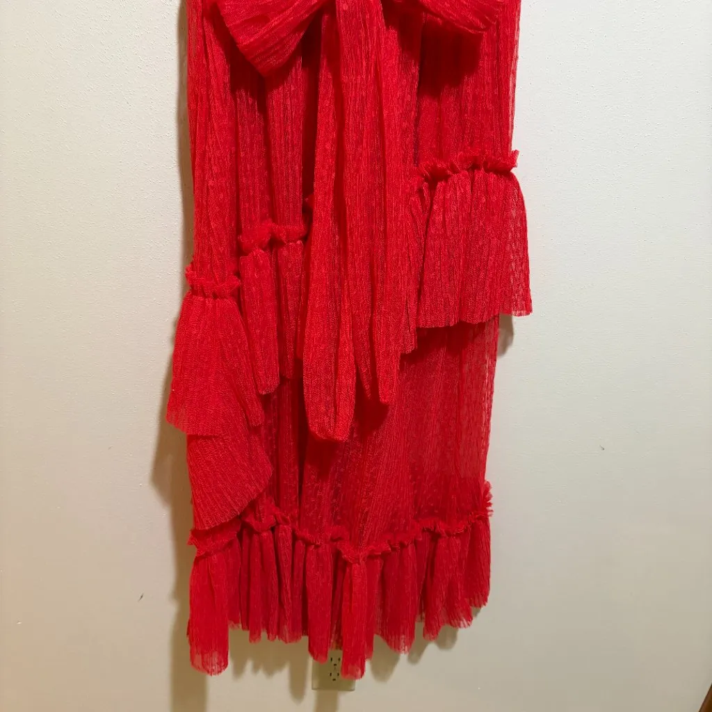 Vici Carrie in Paris Tie Shoulder Tulle Tiered Polka Dot Midi Dress - Image 13