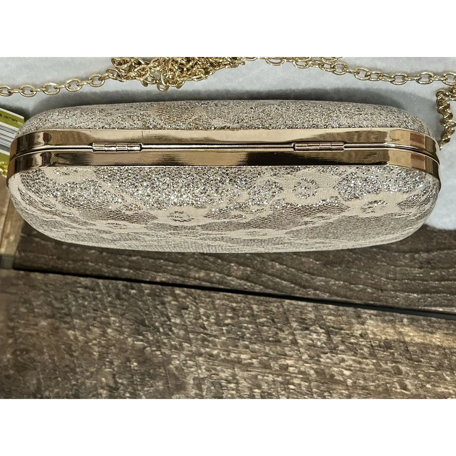 GIANNI BINI Champagne Glitter Mini Bag Purse Crossbody Knuckle Clutch NEW - Image 7