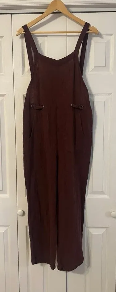 Dark Purple/Pink Sleeveless Linen Jumpsuit, Large Brown - Image 3