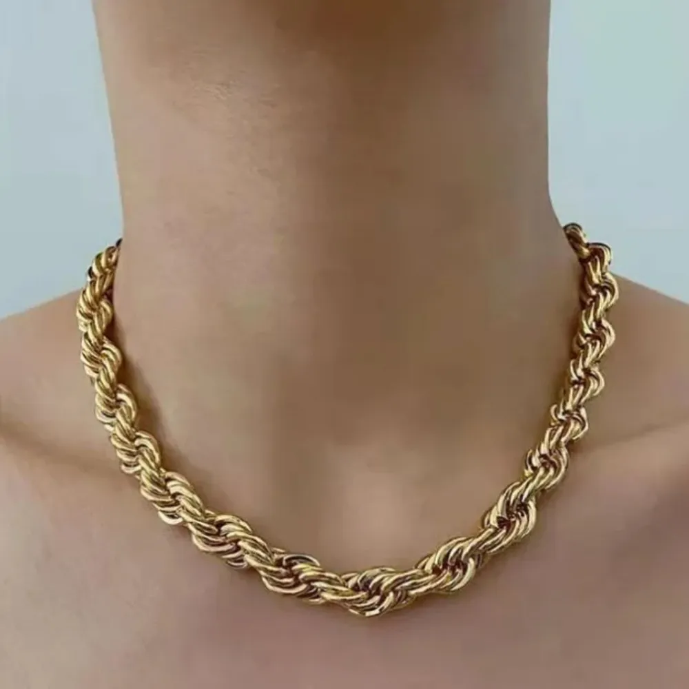 Necklace‎ Twisted Rope Chain Style Simple Style Solid Steel 18K Gold - Image 3