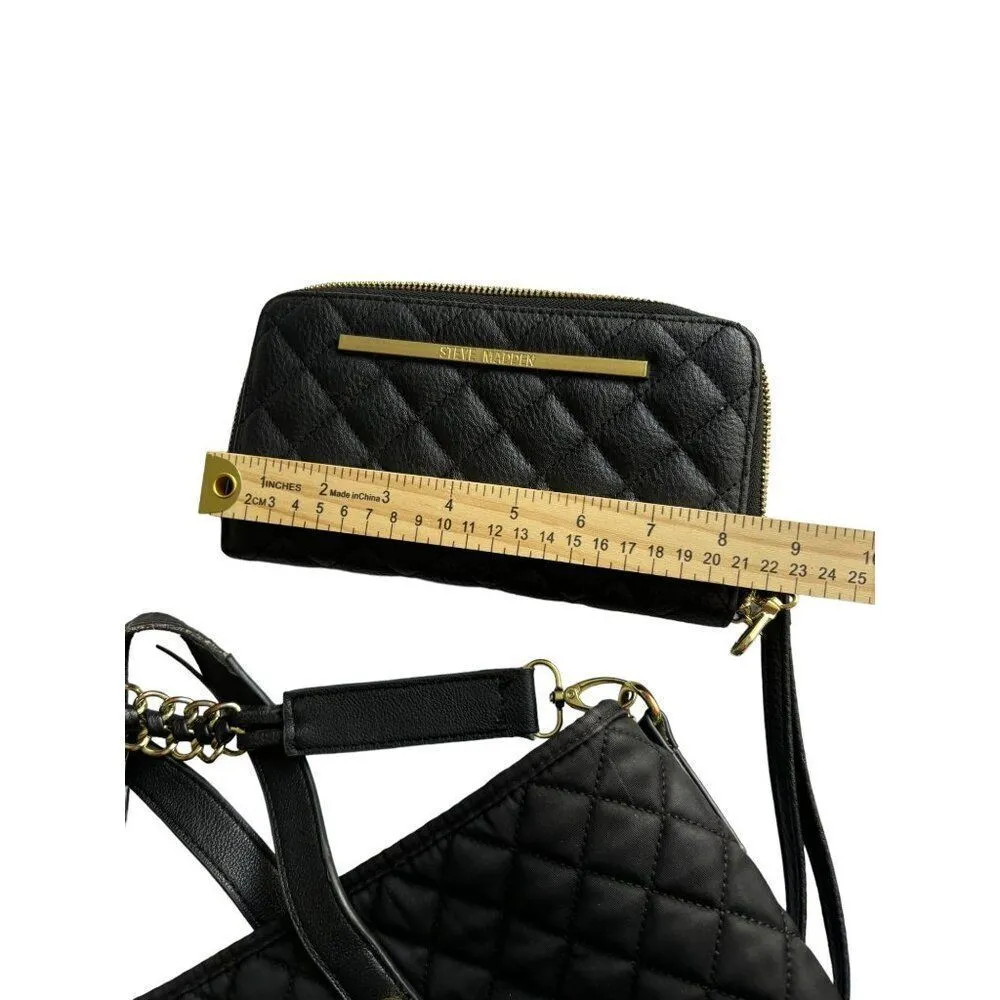 Steve Madden Black Quilted Tote & Wallet Set- note wear - Image 7