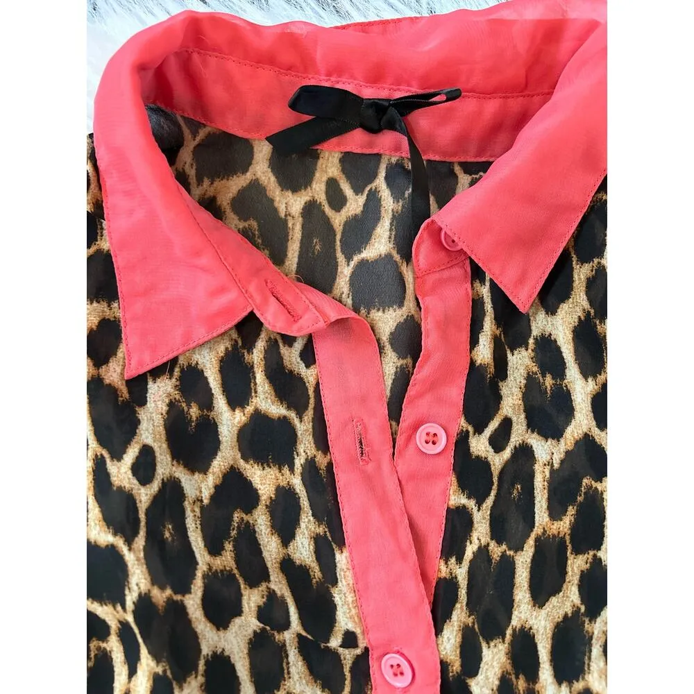 Ali & Kris Button Down Sleeveless Leopard Animal Print Sheer Blouse Size Small - Image 7