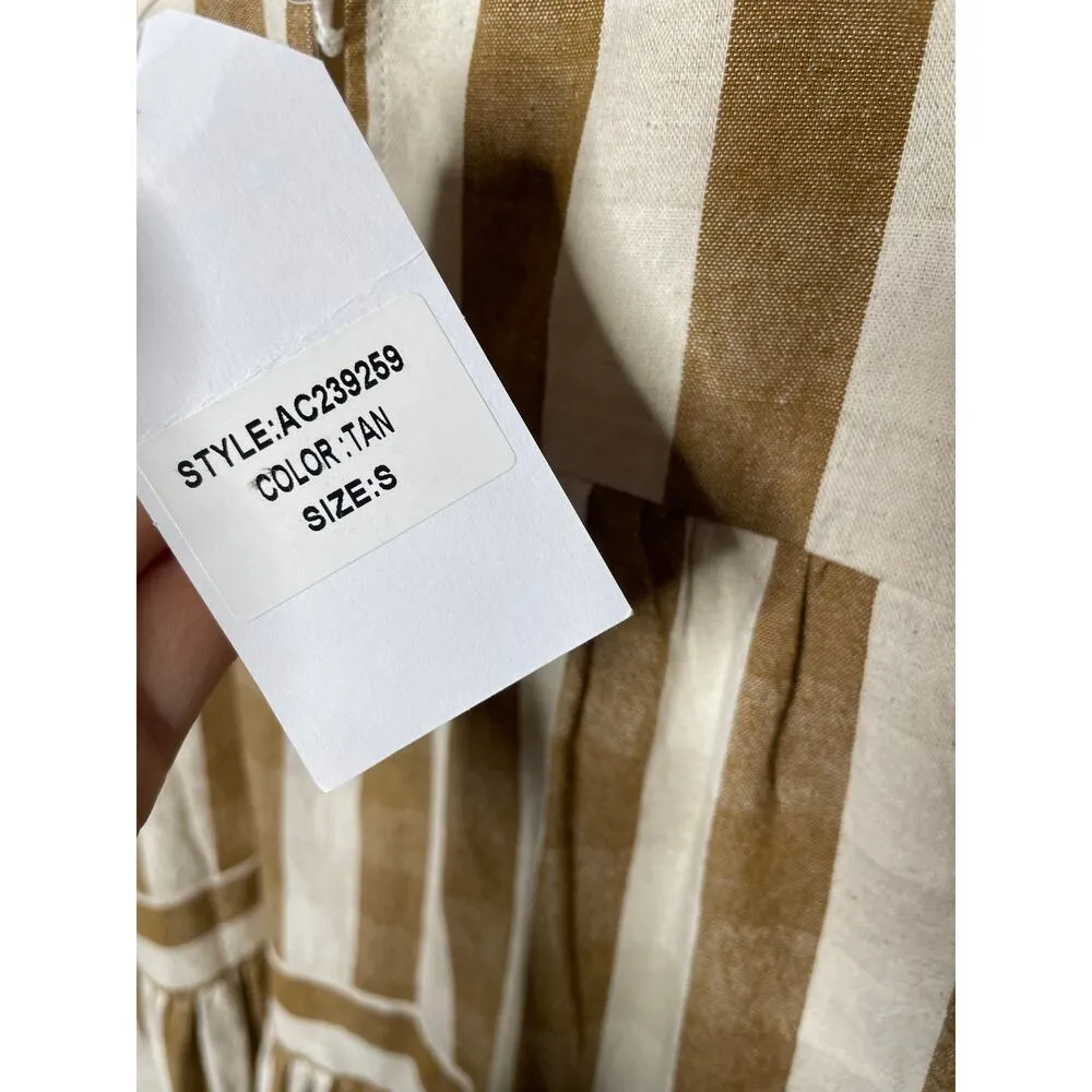 NEW Sadie and Sage Brown White Stripe Maxi Dress Tiered Size Small - Image 10
