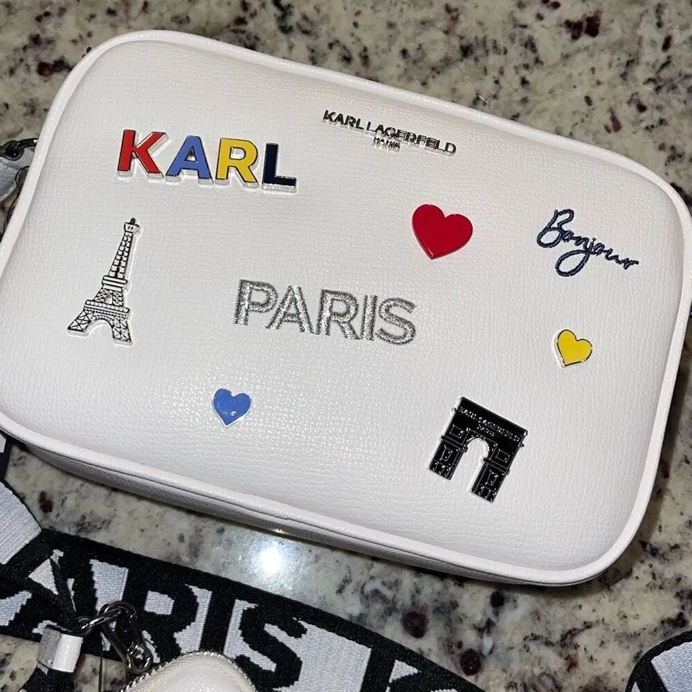 Karl Lagerfeld Maybelle Crossbody Bag Double Zip White With Pins Pouch NWT $228 - Image 6