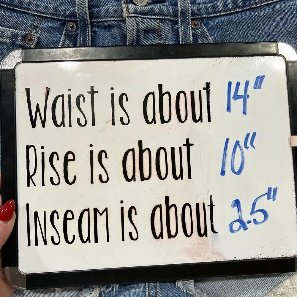 Levis Size 27 501 150 Pieced Shorts Original High Rise Denim Distressed Blue - Image 14