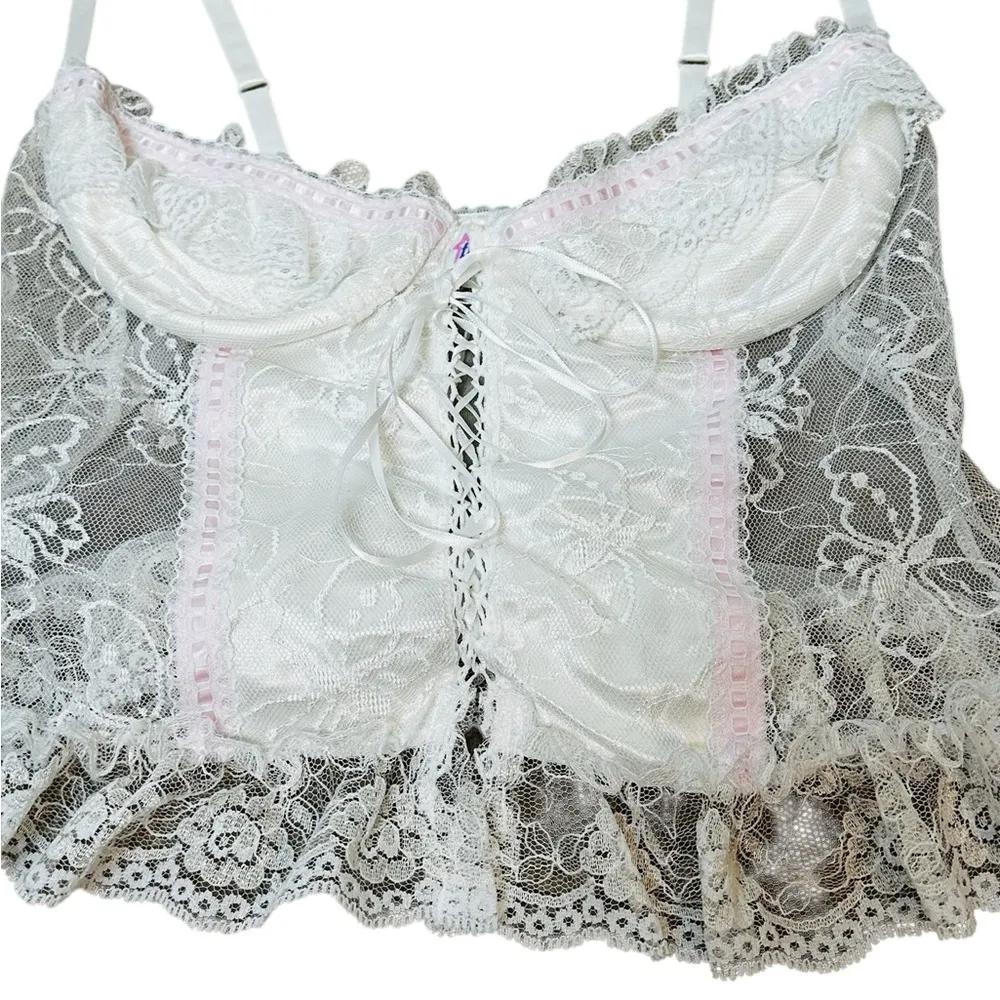 Frederick’s Of Hollywood Vintage Lace Ruffle Corset Bustier Crop Top Size Small - Image 5