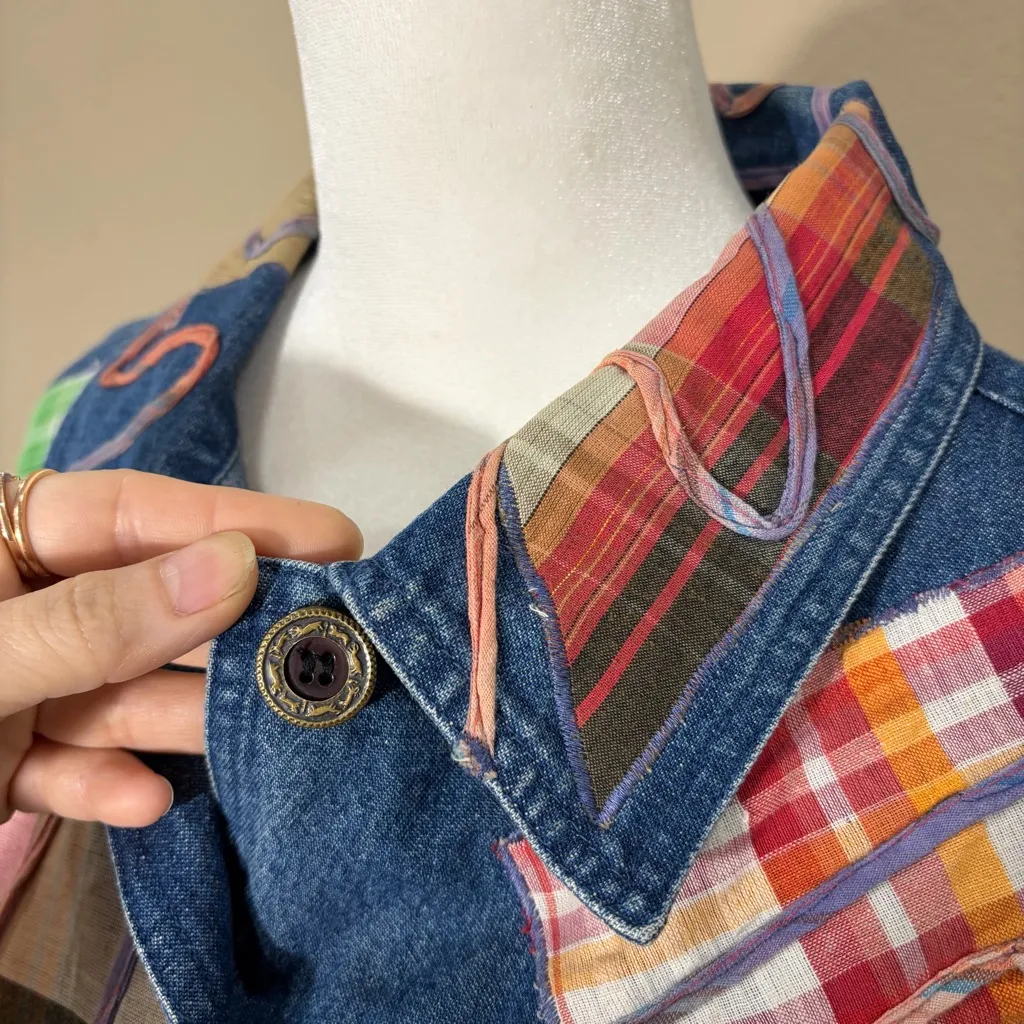 Vtg 90s New Direction Patchwork Denim Jacket Women’s 2XL Patchwork Western Boho Blue Size XXL - Image 3
