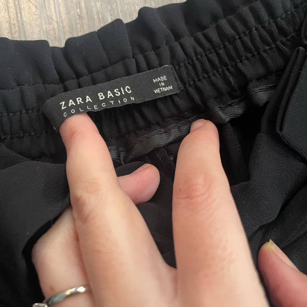 Zara High Rise Wide Leg Tie-Waist Trouser Pants Black size XS - Image 4