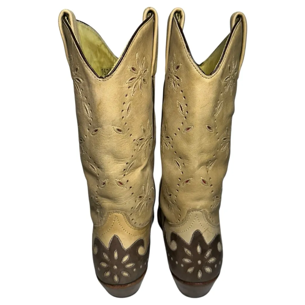 Loblan Women’s Size 7 Tan Brown Pointed Toe Leather Decorative Cowboy Boots - Image 6