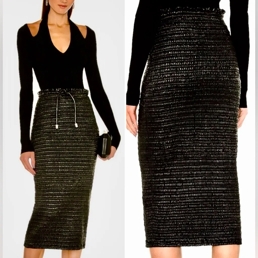 A.L.C. Jaclyn Vegan Leather Paperbag Smocked Stretch Midi Pencil Skirt Sz 6 💛 - Image 2