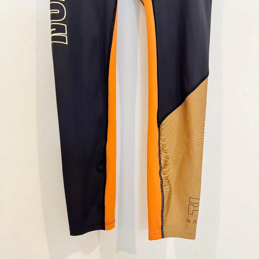 P.E Nation High Rise Athletic‎ Workout Logo Yoga Lightweight Leggings Black Tan - Image 6