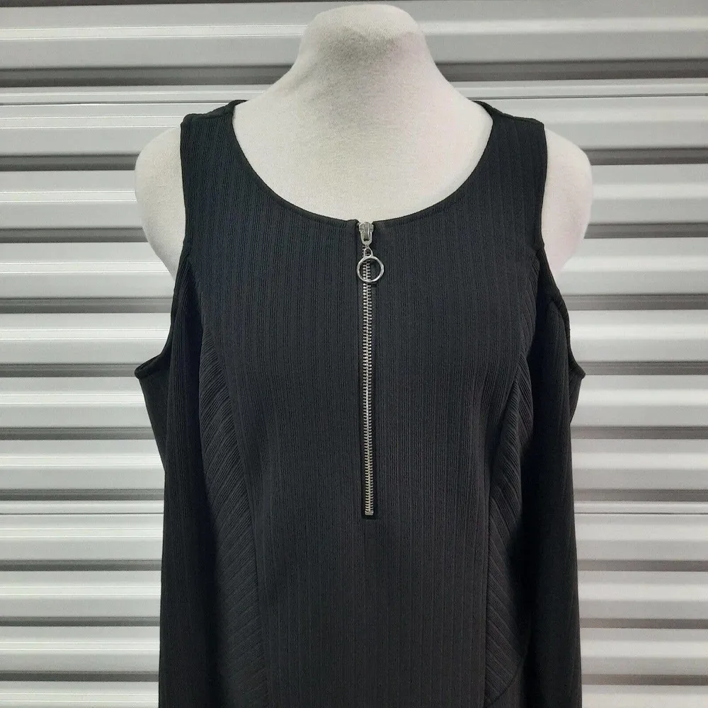 New Look Dress Women 1X Black Long Sleeve Cold Shoulder Quarter Zip Bodycon - Image 4