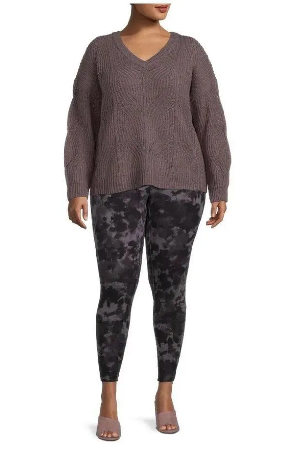 Terra & Sky Womens Black Tie Dye High Rise Ankle Leggings Size 1X 16W-18W New - Image 4