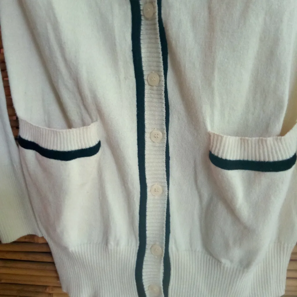 Poof M Academia Classic Creme & Black Trim Cardigan Sweater - Image 3