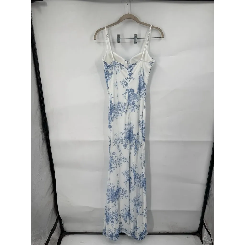 Lovesome Milk Maid Prairie Floral Maxi Dress Women S White Blue‎ Fairy Whimsical - Image 2