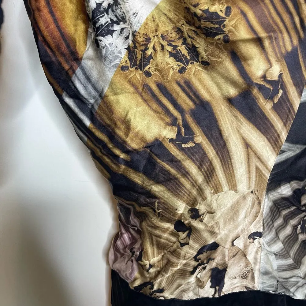 Jean Paul Gaultier Rare Sleeveless Batwings Printed Silk Top Multicolor Womens 6 - Image 4