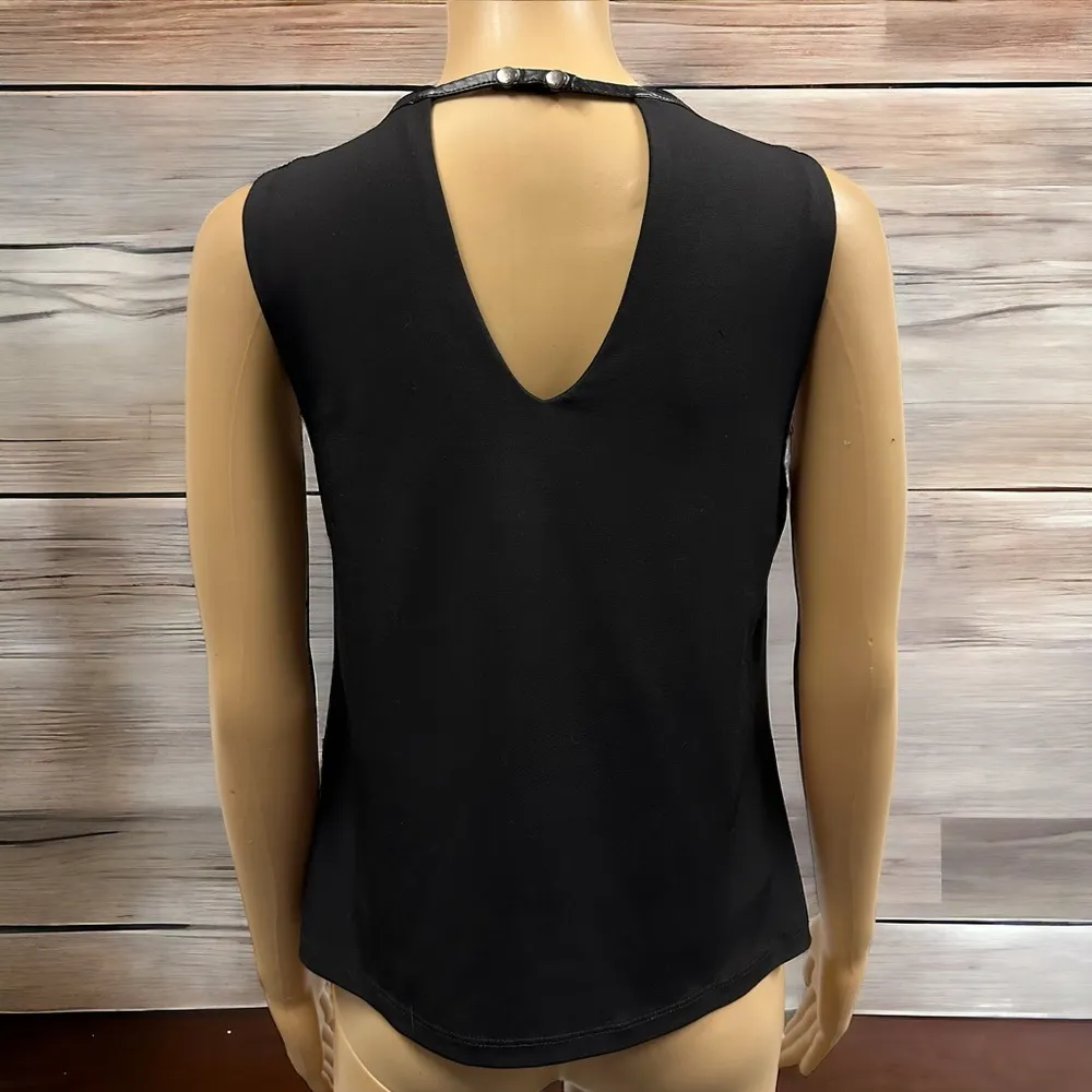 Fate Cortez Black Keyhole Back Faux Leather Trim Lined Sleeveless Top Womens S - Image 4