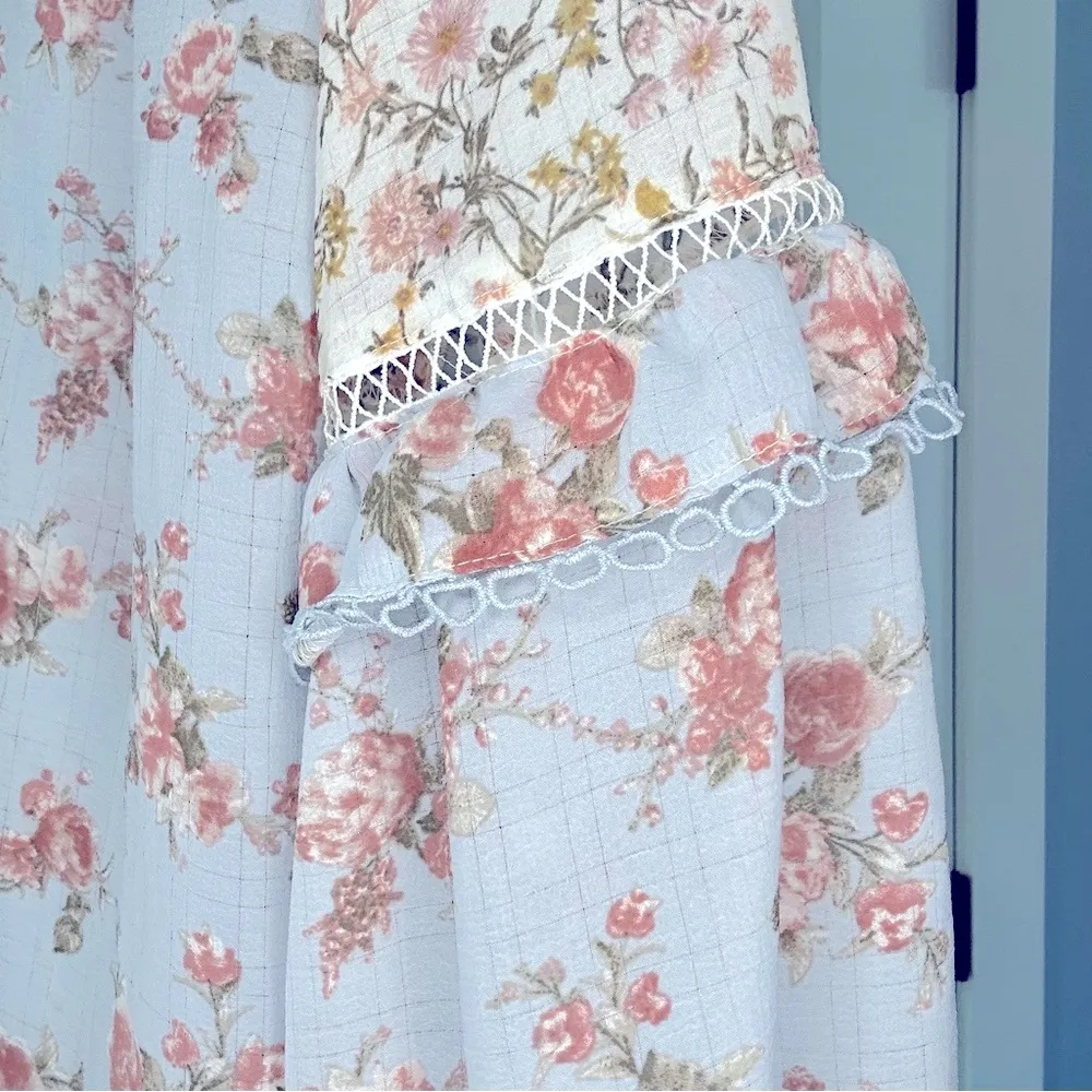 213. Blu Pepper Blue and Pink Floral bohemian style Blouse - Image 5