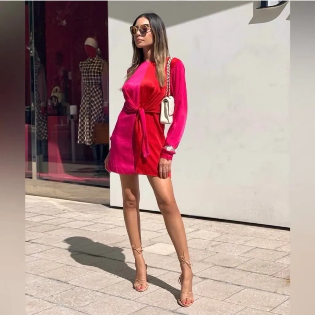 NWT House of Harlow 1960 X Revolve Lotta Dress XS Pink Red Colorblock - Image 8